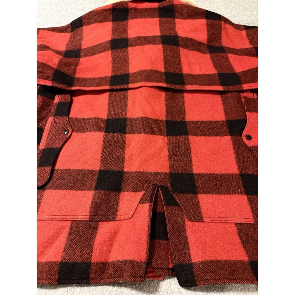 VTG CC Filson Mackinaw Wool Packer Coat Men's 48 Red Buffalo Plaid Shearling USA - Picture 8 of 16